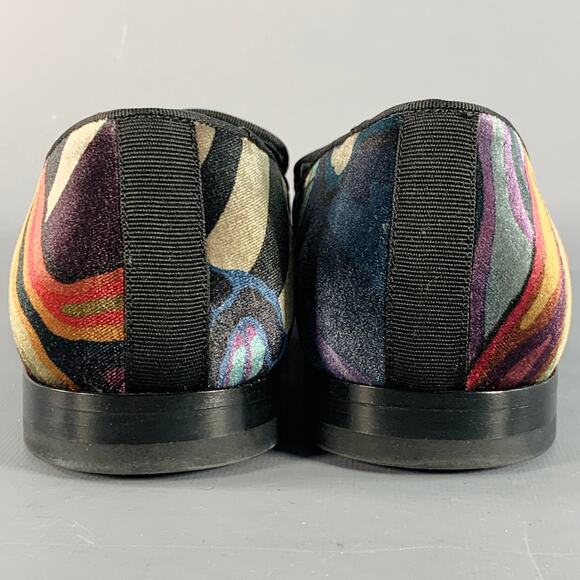 PAUL SMITH Size 8 Black Multi Color Abstract Print Velvet Slip On Loafers main image 6